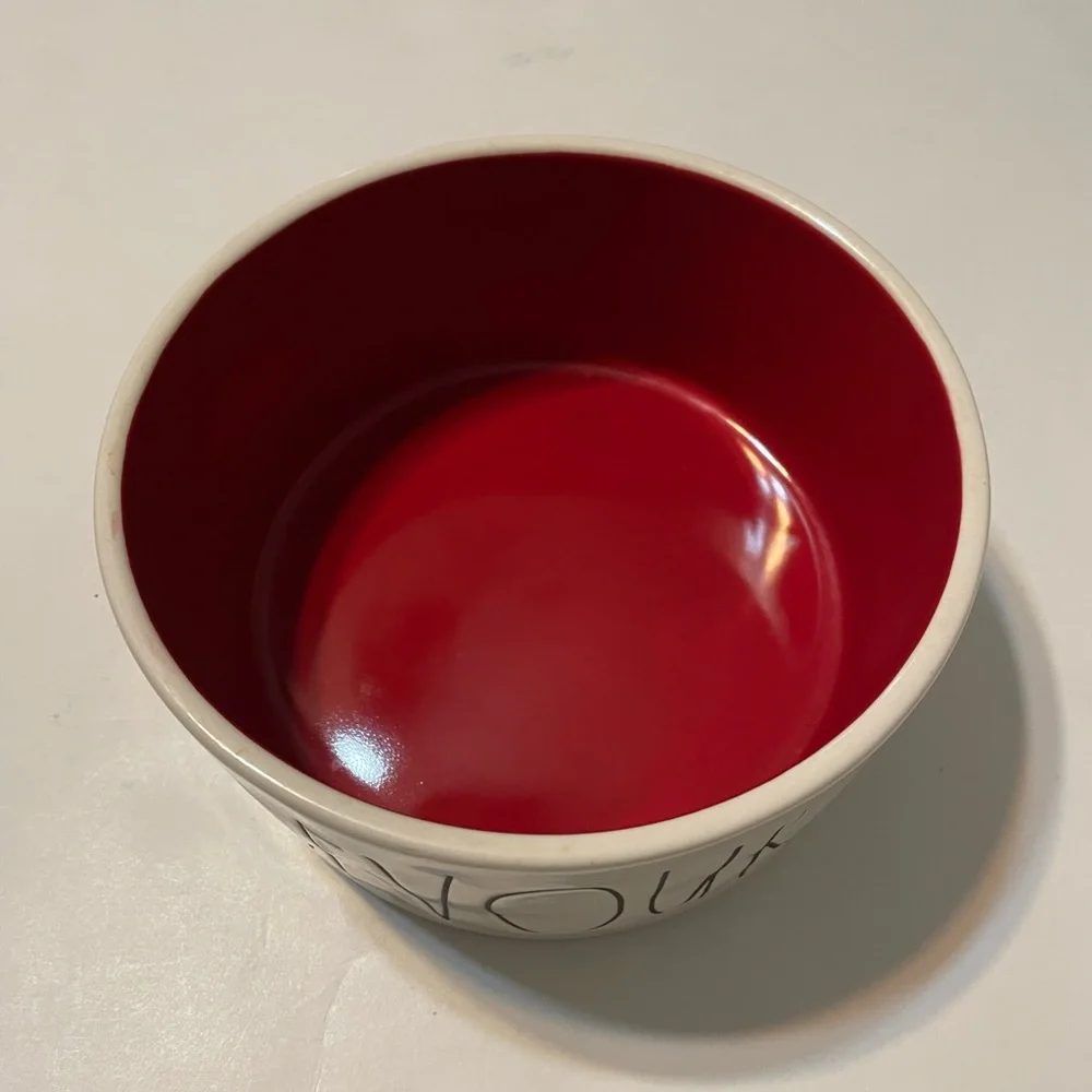 Rae Dunn Artisan Collection Large 6” Diameter Pottery Pet Bowl 3” Deep DEVOUR